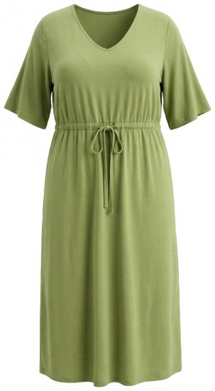 Ulla Popken 848829 Vestido midi de manga corta con cordón Verde claro - Vestidos midi - Vestidos midi de talla grande