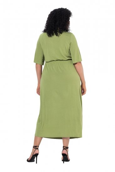Ulla Popken 848829 Vestido midi de manga corta con cordón Verde claro - Vestidos midi - Vestidos midi de talla grande