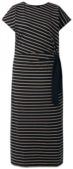 Ulla Popken 848921 Vestido de jersey de rayas con cinturón anudado Negro - Vestidos maxi - Vestidos largos en tallas grandes