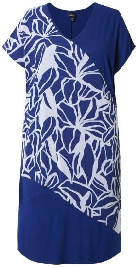 Ulla Popken 849033 Vestido de gasa de manga corta con cuello de pico Azul marino - Vestidos - Vestidos para todas las tallas