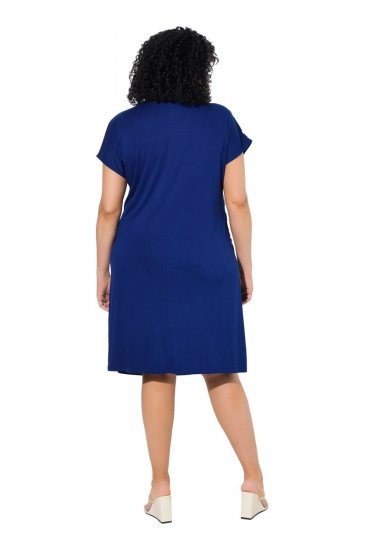 Ulla Popken 849033 Vestido de gasa de manga corta con cuello de pico Azul marino - Vestidos - Vestidos para todas las tallas
