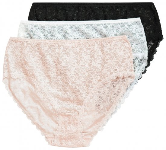 Ulla Popken 849194 Bragas de flores con encaje pack de 3 Negro - Bragas - 