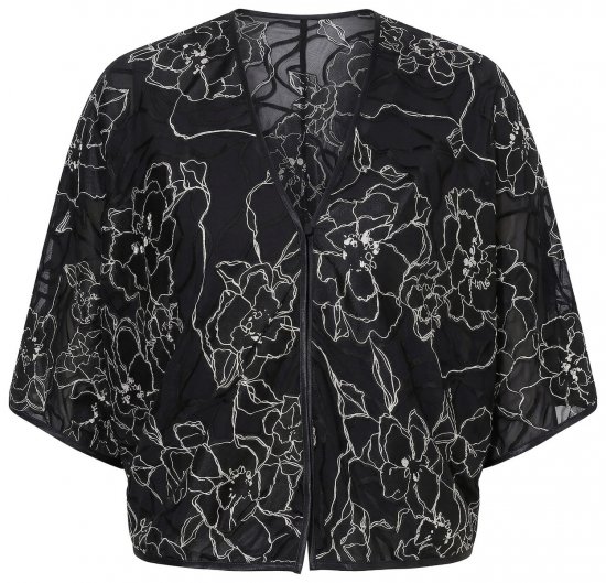 Ulla Popken 849213 Bolero bordado de mezcla de seda Negro - Boleros -