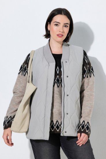 Ulla Popken 849221 Chaleco acolchado con cuello de canalé Gris - Chalecos - 