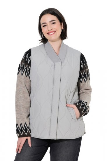 Ulla Popken 849221 Chaleco acolchado con cuello de canalé Gris - Chalecos - 