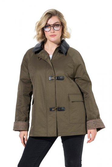 Ulla Popken 849246 Chaqueta de polipiel Verde oliva - Chaquetas - Chaquetas para mujer en tallas grandes