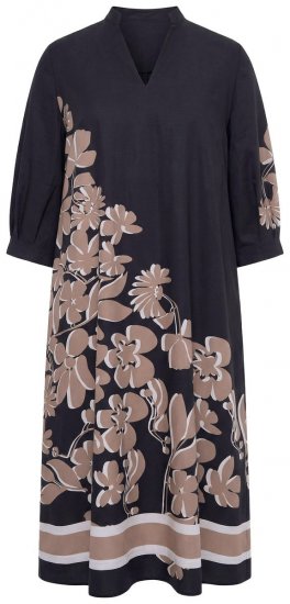 Ulla Popken 849423 Vestido de flores con manga 3/4 Negro - Vestidos maxi - Vestidos largos en tallas grandes