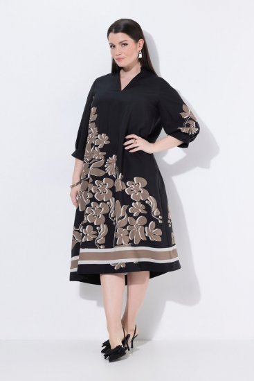 Ulla Popken 849423 Vestido de flores con manga 3/4 Negro - Vestidos maxi - Vestidos largos en tallas grandes