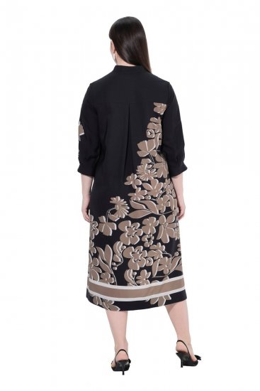 Ulla Popken 849423 Vestido de flores con manga 3/4 Negro - Vestidos maxi - Vestidos largos en tallas grandes
