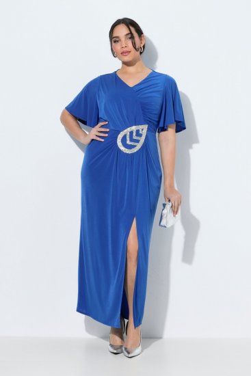 Ulla Popken 849530 Vestido de noche estampado con strass Azul real - Vestidos de noche - Vestidos de fiesta de gran talla