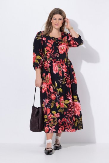 Ulla Popken 849593 Vestido camisero de flores Azul marino - Vestidos maxi - Vestidos largos en tallas grandes