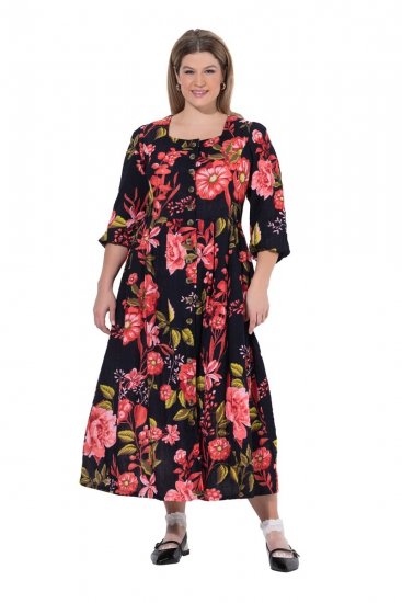 Ulla Popken 849593 Vestido camisero de flores Azul marino - Vestidos maxi - Vestidos largos en tallas grandes