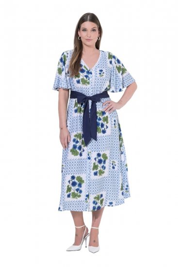 Ulla Popken 849662 Vestido camisero de flores Blanco roto - Vestidos midi - Vestidos midi de talla grande