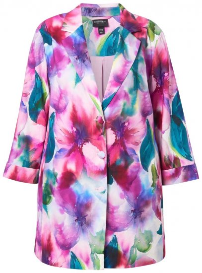 Ulla Popken 849728 Blazer de flores de mezcla de lino Blanco - Blazers - Blazers en tallas grandes para mujer