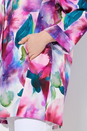 Ulla Popken 849728 Blazer de flores de mezcla de lino Blanco - Blazers - Blazers en tallas grandes para mujer