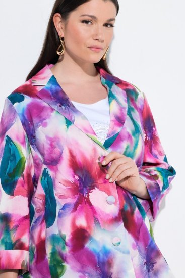 Ulla Popken 849728 Blazer de flores de mezcla de lino Blanco - Blazers - Blazers en tallas grandes para mujer