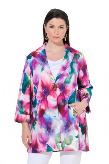 Ulla Popken 849728 Blazer de flores de mezcla de lino Blanco - Blazers - Blazers en tallas grandes para mujer