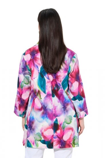 Ulla Popken 849728 Blazer de flores de mezcla de lino Blanco - Blazers - Blazers en tallas grandes para mujer