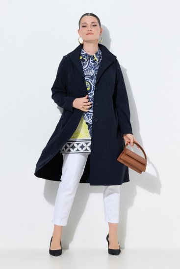 Ulla Popken 849803 Abrigo elástico con cuello alto Azul marino - Abrigos - Abrigos de talla grande