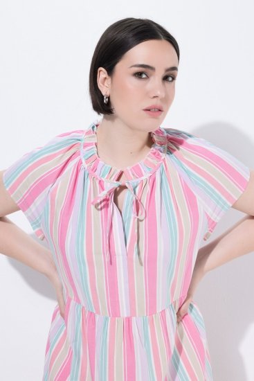 Ulla Popken 849969 Vestido midi de rayas con volantes Rosa - Vestidos midi - Vestidos midi de talla grande