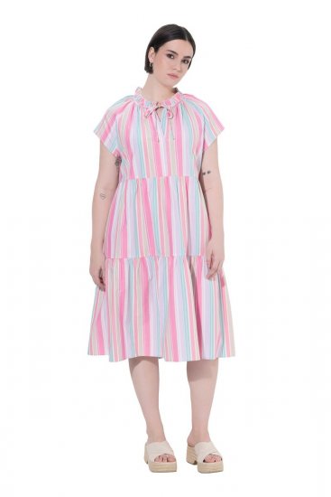 Ulla Popken 849969 Vestido midi de rayas con volantes Rosa - Vestidos midi - Vestidos midi de talla grande