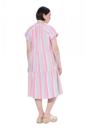Ulla Popken 849969 Vestido midi de rayas con volantes Rosa - Vestidos midi - Vestidos midi de talla grande
