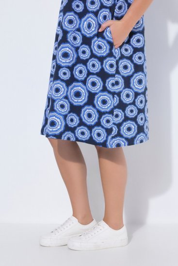 Ulla Popken 850121 Vestido de jersey de manga corta con cuello de pico Azul - Vestidos de punto jersey - 