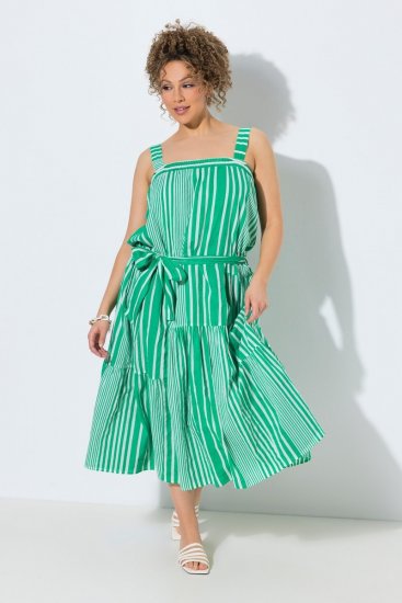 Ulla Popken 850197 Vestido de rayas con volantes Verde - Vestidos de verano - Vestidos de verano tallas grandes