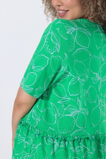 Ulla Popken 850204 Vestido de jersey de manga corta con cuello de pico Verde - Vestidos de punto jersey - 