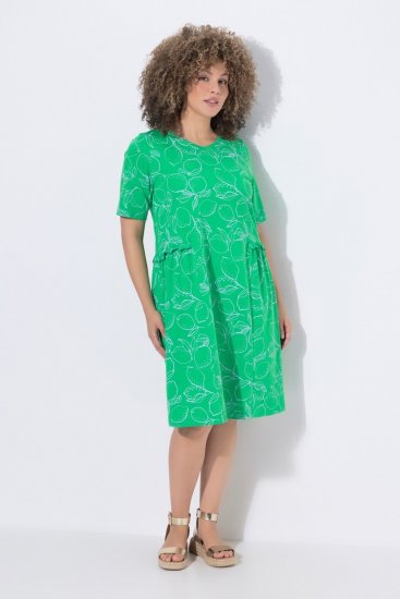 Ulla Popken 850204 Vestido de jersey de manga corta con cuello de pico Verde - Vestidos de punto jersey - 