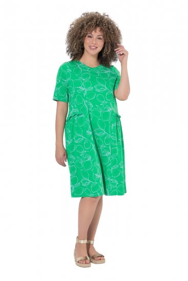 Ulla Popken 850204 Vestido de jersey de manga corta con cuello de pico Verde - Vestidos de punto jersey - 