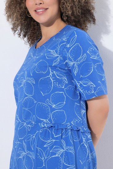 Ulla Popken 850204 Vestido camiseta estampado con volantes Azul - Vestidos de punto jersey - 