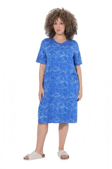 Ulla Popken 850204 Vestido camiseta estampado con volantes Azul - Vestidos de punto jersey - 