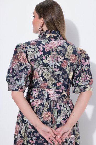 Ulla Popken 850298 Vestido camisero de flores Azul marino - Vestidos maxi - Vestidos largos en tallas grandes