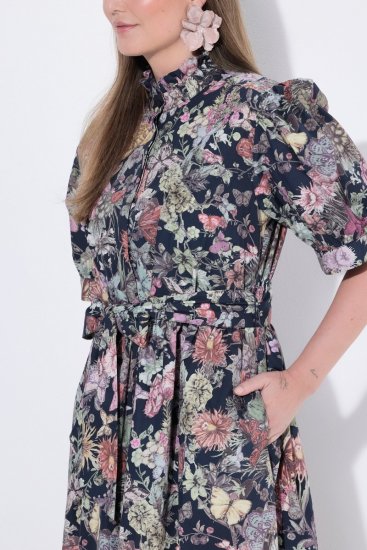 Ulla Popken 850298 Vestido camisero de flores Azul marino - Vestidos maxi - Vestidos largos en tallas grandes