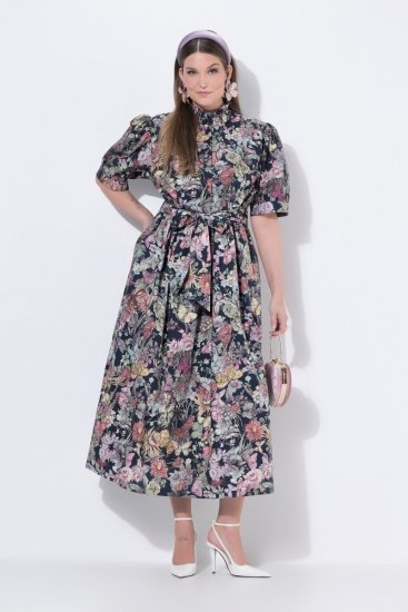 Ulla Popken 850298 Vestido camisero de flores Azul marino - Vestidos maxi - Vestidos largos en tallas grandes
