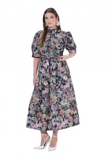 Ulla Popken 850298 Vestido camisero de flores Azul marino - Vestidos maxi - Vestidos largos en tallas grandes