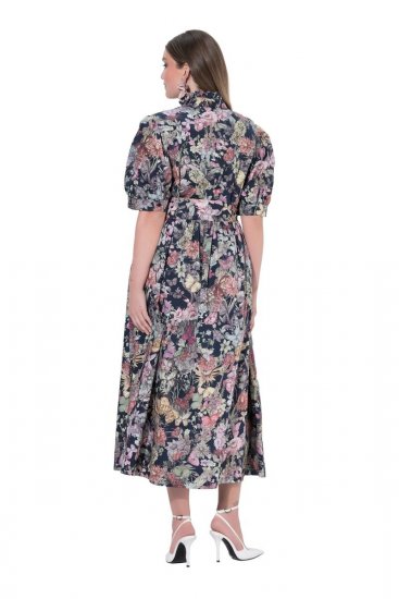 Ulla Popken 850298 Vestido camisero de flores Azul marino - Vestidos maxi - Vestidos largos en tallas grandes