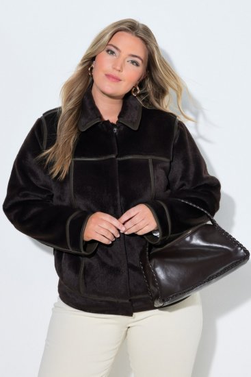 Ulla Popken 850310 Chaqueta de pelo sintético Marrón oscuro - Chaquetas - Chaquetas para mujer en tallas grandes