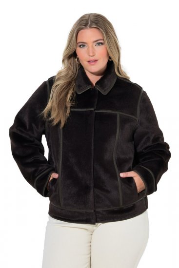 Ulla Popken 850310 Chaqueta de pelo sintético Marrón oscuro - Chaquetas - Chaquetas para mujer en tallas grandes