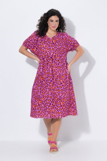 Ulla Popken 850346 Vestido estampado con cuello de pico Rosa - Vestidos midi - Vestidos midi de talla grande