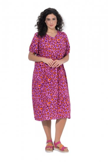Ulla Popken 850346 Vestido estampado con cuello de pico Rosa - Vestidos midi - Vestidos midi de talla grande