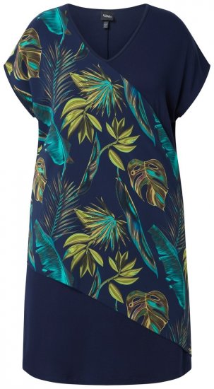 Ulla Popken 850393 Vestido de gasa estampado Azul marino - Vestidos de verano - Vestidos de verano tallas grandes