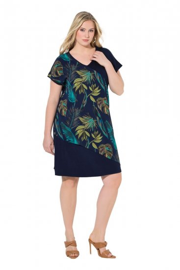 Ulla Popken 850393 Vestido de gasa estampado Azul marino - Vestidos de verano - Vestidos de verano tallas grandes
