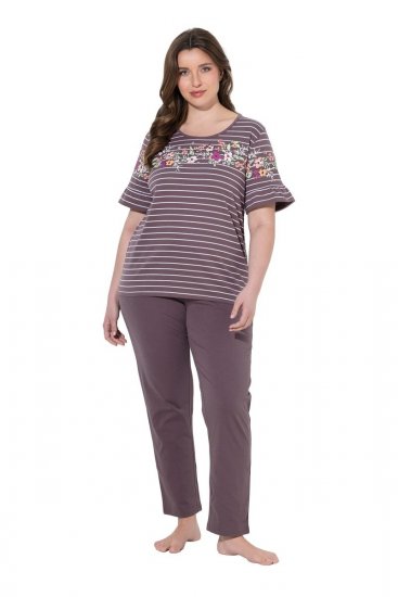 Ulla Popken 850403 Pijama de flores Marrón - Pijamas/ropa de estar en casa - 