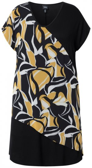 Ulla Popken 850406 Vestido de gasa estampado Negro - Vestidos - Vestidos para todas las tallas