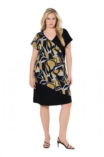 Ulla Popken 850406 Vestido de gasa estampado Negro - Vestidos - Vestidos para todas las tallas