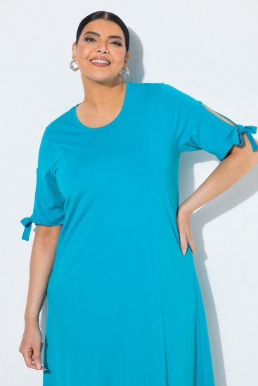 Ulla Popken 850724 Vestido midi de manga corta con cinturón anudado Turquesa - Vestidos midi - Vestidos midi de talla grande