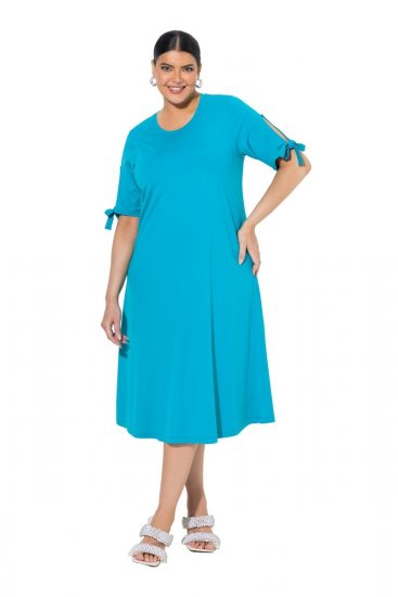 Ulla Popken 850724 Vestido midi de manga corta con cinturón anudado Turquesa - Vestidos midi - Vestidos midi de talla grande