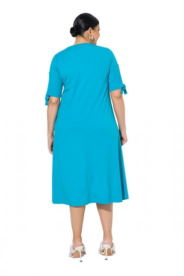 Ulla Popken 850724 Vestido midi de manga corta con cinturón anudado Turquesa - Vestidos midi - Vestidos midi de talla grande